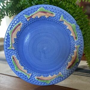 Fioriware Jardinware TROUT 11 1/2" Blue Dinner Plate Handmade Zanesville Ohio